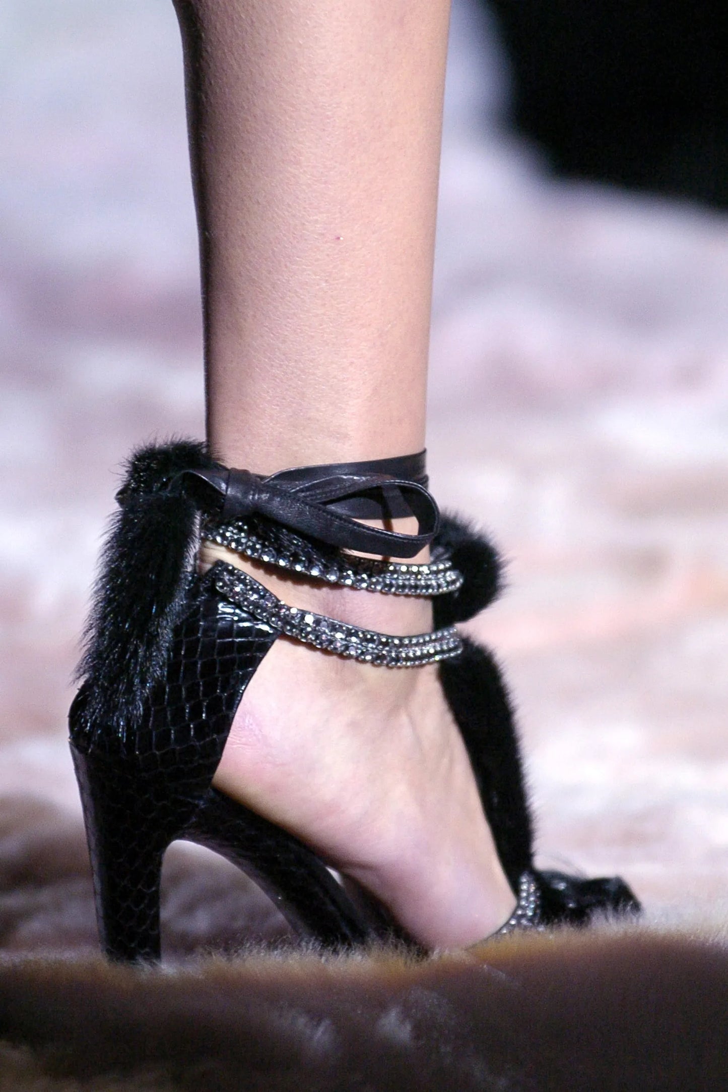 GUCCI by Tom Ford Black Mink Leather Sandals